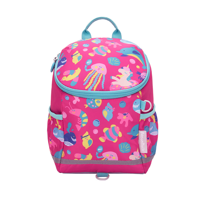 MoonRock Children's Antimicrobial Spine Protection Backpack - Ocean Party - Pink (S)