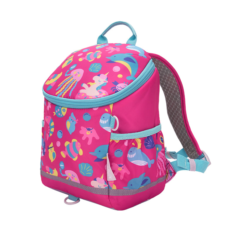 MoonRock Children's Antimicrobial Spine Protection Backpack - Ocean Party - Pink (S)