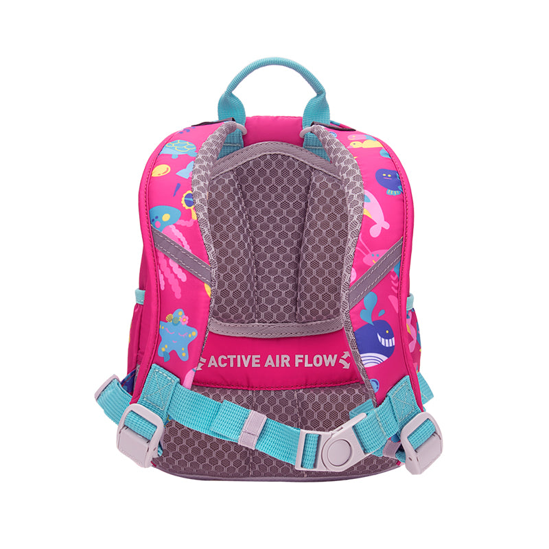 MoonRock Children's Antimicrobial Spine Protection Backpack - Ocean Party - Pink (S)