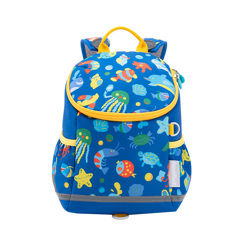 MoonRock Children's Antimicrobial Spine Protection Backpack - Ocean Party - Blue (S)