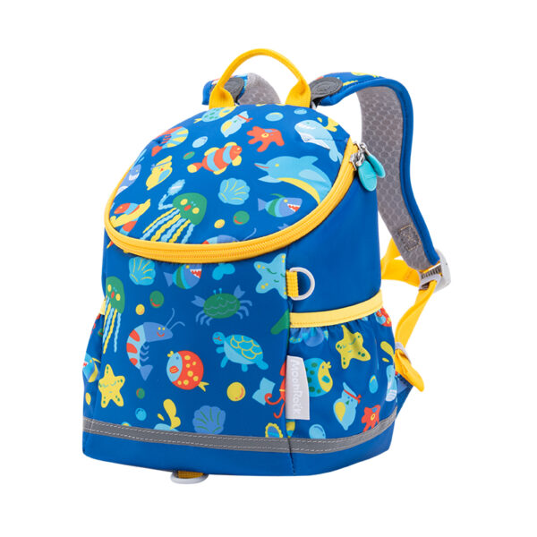 MoonRock Children's Antimicrobial Spine Protection Backpack - Ocean Party - Blue (S)