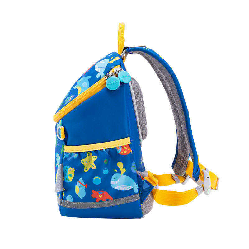 MoonRock Children's Antimicrobial Spine Protection Backpack - Ocean Party - Blue (S)