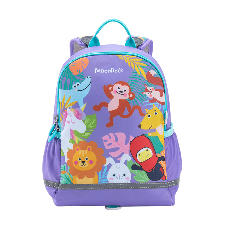 MoonRock Children's Antimicrobial Spine Protection Backpack - Forest Sports Meet - Light Purple (S)