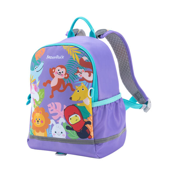 MoonRock Children's Antimicrobial Spine Protection Backpack - Forest Sports Meet - Light Purple (S)