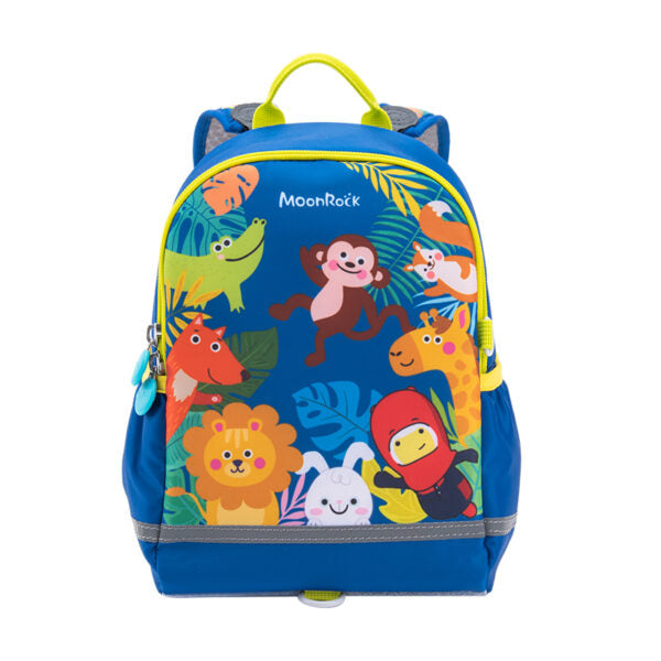 MoonRock Children's Antimicrobial Spine Protection Backpack - Forest Sports Meet - Blue (S)