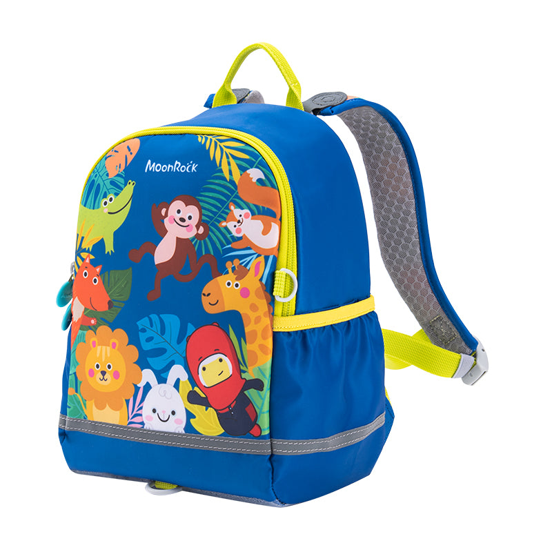 MoonRock Children's Antimicrobial Spine Protection Backpack - Forest Sports Meet - Blue (S)