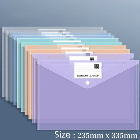 10 Pcs A4 Clear Plastic File Folders with Snap Closure