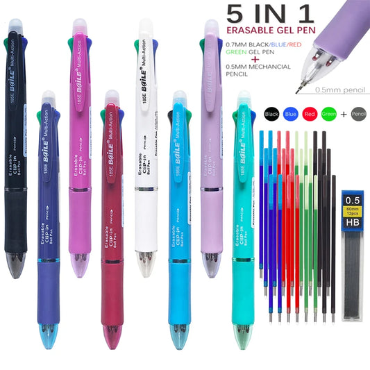 5-in-1 Multicolor Gel Pen – Erasable with Refillable Leads